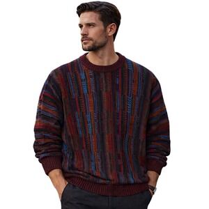 Vintage 90s Italian Textured Knit Sweater XXL Lorenzo Tavernari Wool Blend Cosby